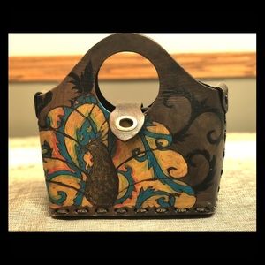 Handmade Leather Handbag with Peacock design